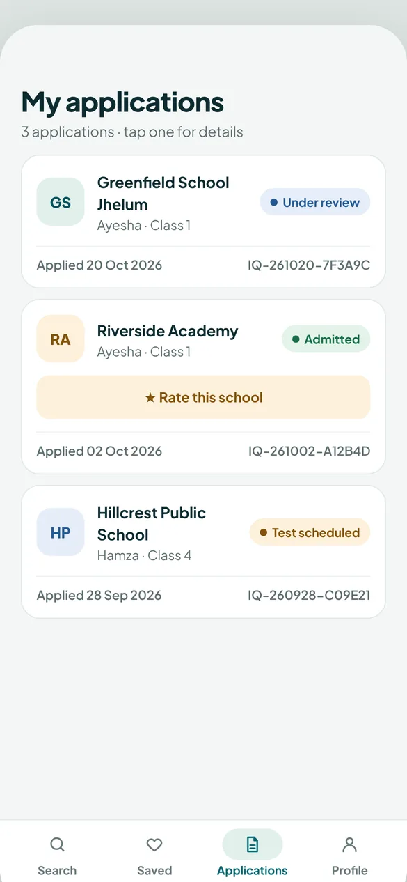 My applications screen